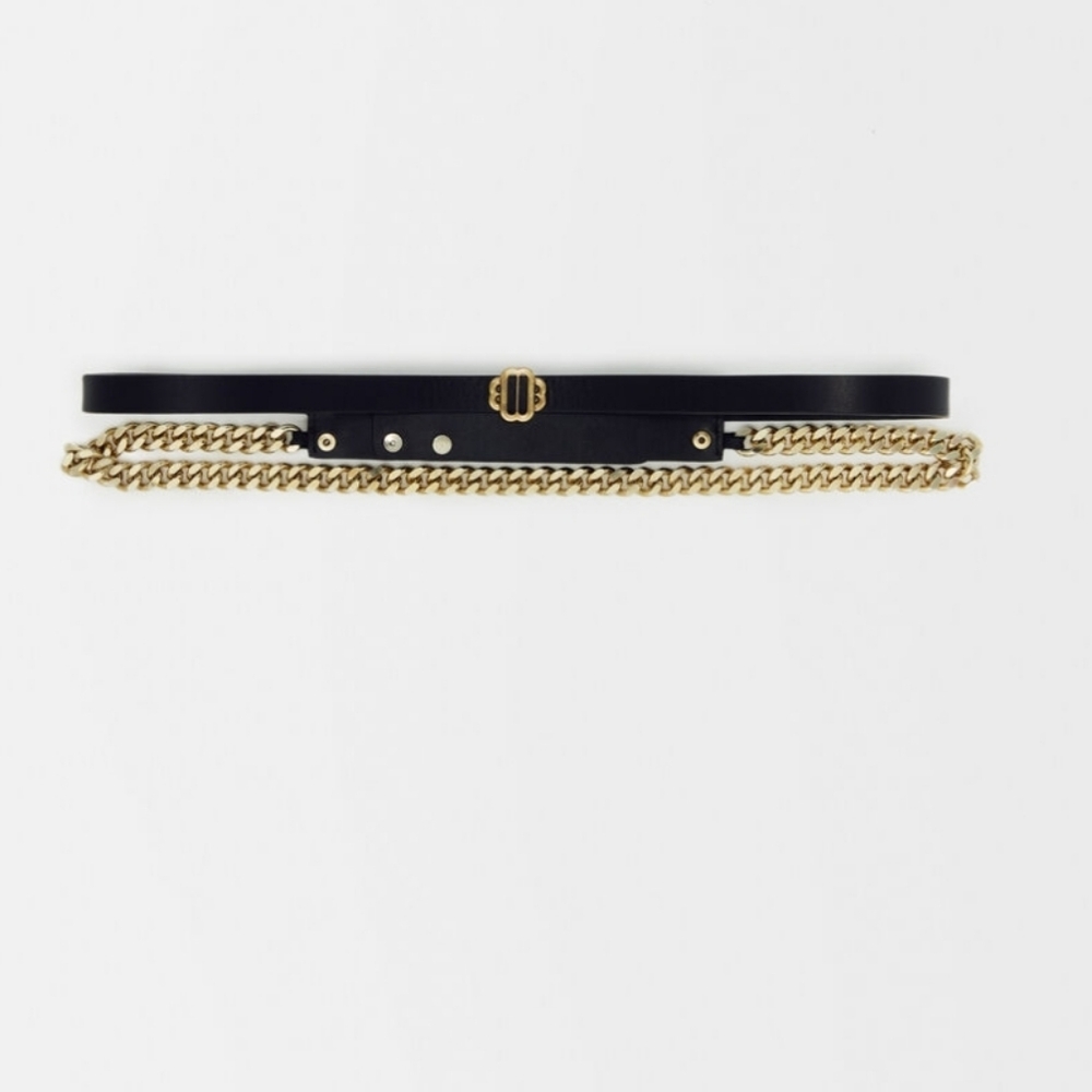 Maje Leather and chain double belt